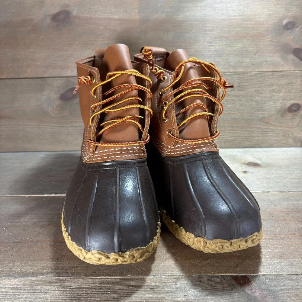 LL Bean duck boots Mens size 9 shoes Brown Leather Waterproof Lace Up rain